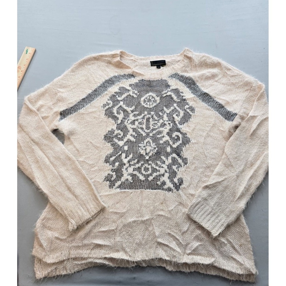 Jeans by Buffalo Womens Cream Grey Graphic Knit Fuzzy Sweater XL